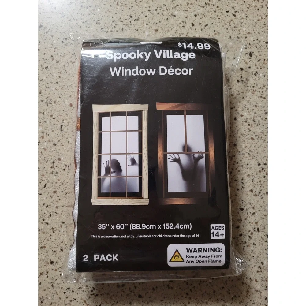Spooky Village Halloween Window Decor, Window Curtain Panels Decor Decoration